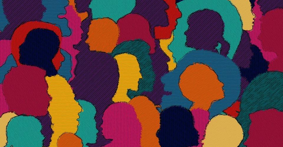 Dessin foule colorée